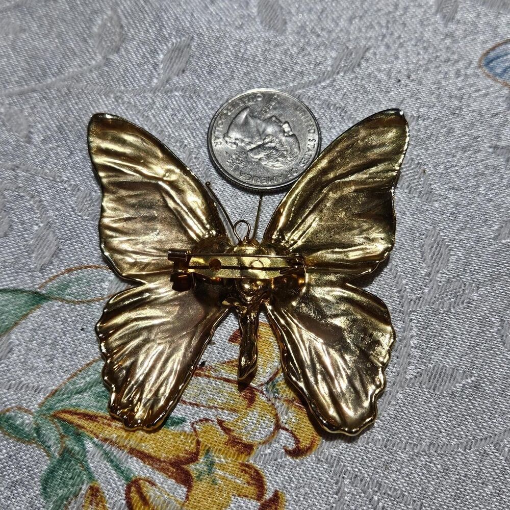 vintage whimsigoth real gold dipped butterfly brooch - Picture 2 of 2